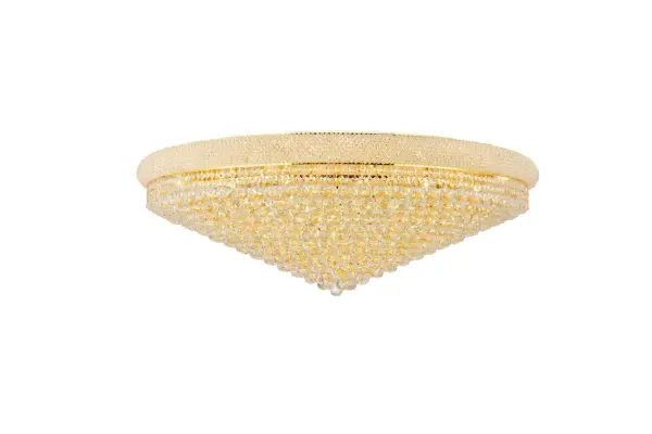 "Primo" means "first" in Italian, and Primo flush-mount fixtures are not only a top choice in elegant, dramatic lighting, they give you many choices in designs. Round and oblong frames in chrome or gold finishes are encircled at the top by a ring that's saturated in crystals. The body of the frame is covered with a profusion of crystals in an array of shapes, - forming layer after layer of shimmering brilliance. Collection: Primo Rooms: Dining room, Living room, Bedroom, Bathroom, Entry Way, Finish: Gold Crystal: clear Notes: Royal Cut Crystal (Clear) Width: 48.00" Height: 16.00" Length: 48.00" Weight: 246.00 lb Wire: 19.68" Canopy: 39.37"x0.98" Number of Bulbs: 33 Maximum Wattage: 40.00 W Bulb Type: B10 Bulb Base: E12 Dimmable Voltage: 110.00 V Material: Steel Country of Origin: China Safety Listing: ETL Safety Rating: UL,ULC Manufacturer Warranty: 1 year limited