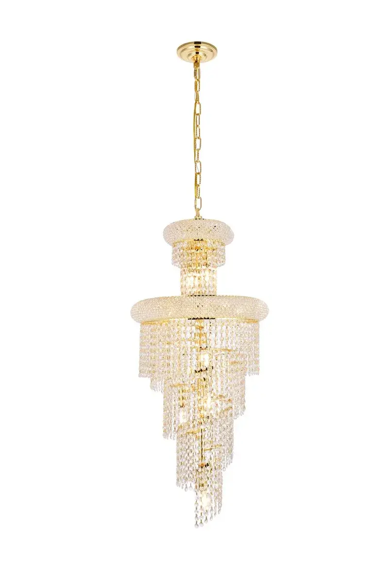 Spiral Ten Light Crystal Pendant in Gold