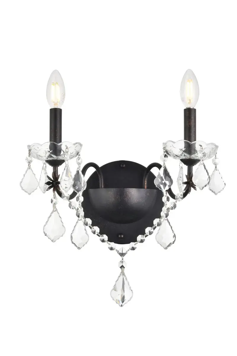 St. Francis Two Light Wall Sconce in Dark Bronze with Royal Cut Crystal