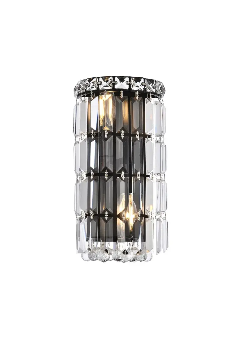Maxime Two Light Wall Sconce in Black and Clear Crystal