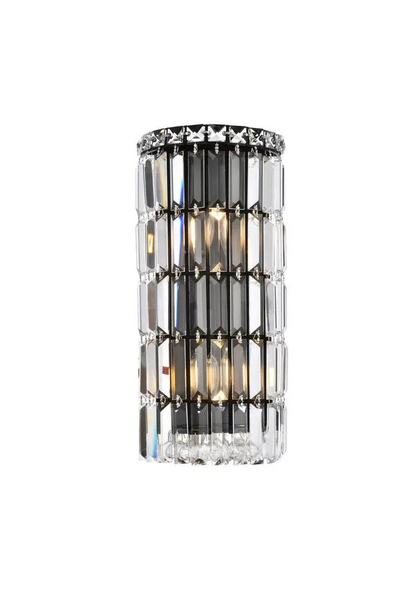 Maxime Two Light Wall Sconce in Black and Clear Crystal