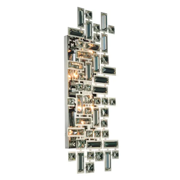 At once separate and united, Picasso collection wall lights offer avant-garde innovation that's ideal for a bathroom, entryway, or office. Reminiscent of the great artist and the cubism movement, the small crystals have been assembled to form an abstract square or rectangle. Playful in their use of negative space, square and rectangular precision-cut crystals are connected almost invisibly to allow light to shine slyly between. Available in clear crystal with a chrome finish or golden-teak crystal with a dark bronze finish. Collection: Picasso Rooms: Hallway, Living room, Bedroom, Bathroom, Entry Way, Finish: Chrome Crystal: Clear Notes: Royal Cut Clear Width: 3.50" Height: 9.00" Length: 22.00" Weight: 5.00 lb Extension from Wall: 3.50" Wire: 1ft" Canopy: 15.74``x4.33``x0.98`` Number of Bulbs: 4 Maximum Wattage: 40.00 W Bulb Type: B10 Bulb Base: E12 Dimmable Voltage: 110.00 V Material: Steel Country of Origin: China Safety Listing: ETL Safety Rating: Damp Title 20 Title 24 Manufacturer Warranty: 1 year limited