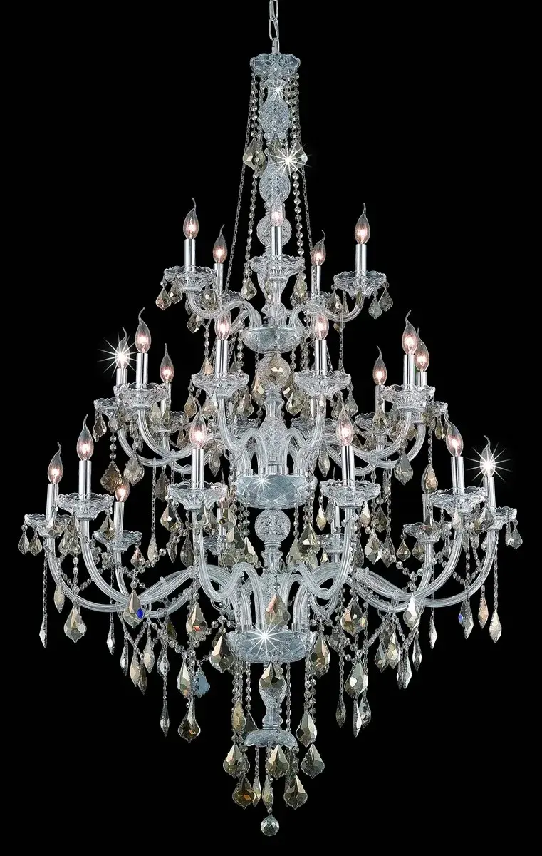 Verona 25-Light Grand Chandelier in Chrome with Golden Teak Crystal