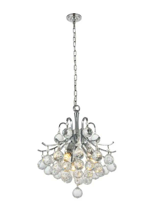 A treasure trove of glittering crystals, Toureg collection pendant lamps are generous with their sparkle. Stately curved steel arms and frame form an opulent flared shape available in chrome or gold finishes. Faceted clear crystal balls and crystal octagons offer a variety of options to choose from. Certain to be the center of attention in the dining room, living room, bedroom, or stairwell. Collection: Toureg Rooms: Dining room, Living room, Bedroom, Bathroom, Entry Way, Finish: Chrome Crystal: clear Notes: Royal Cut Crystal (Clear) Width: 12.00" Height: 12.00" Length: 12.00" Weight: 17.00 lb Chain: 60"Chrome Wire: 141.73" Clear Canopy: 5.3"x1" Number of Bulbs: 3 Maximum Wattage: 40.00 W Bulb Type: B10 Bulb Base: E12 Dimmable Voltage: 110.00 V Material: Steel Country of Origin: China Safety Listing: ETL Safety Rating: UL,ULC Title 20 Title 24 Manufacturer Warranty: 1 year limited