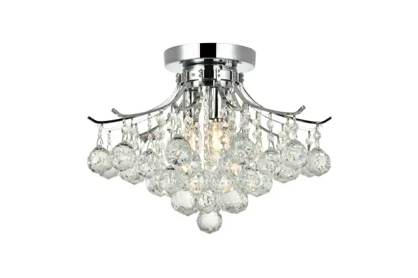 A blaze of radiance, Toureg collection flush mounts gleam with a shower of brilliant crystals. Elegant curved arms radiate from a steel frame available in chrome or gold finishes. A choice of clear crystal octagons and faceted crystal balls make it a dazzling choice for a kitchen, dining room, or bedroom. Collection: Toureg Rooms: Dining room, Living room, Bedroom, Bathroom, Entry Way, Closet Finish: Chrome Crystal: clear Notes: Royal Cut Crystal (Clear) Width: 16.00" Height: 12.00" Length: 16.00" Weight: 17.00 lb Wire: 11.81" Canopy: 5.9"x0.98" Number of Bulbs: 3 Maximum Wattage: 40.00 W Bulb Type: B10 Bulb Base: E12 Dimmable Voltage: 110.00 V Material: Steel Country of Origin: China Safety Listing: ETL Safety Rating: UL,ULC Manufacturer Warranty: 1 year limited
