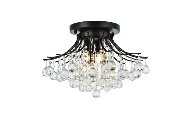A blaze of radiance, Toureg collection flush mounts gleam with a shower of brilliant crystals. Elegant curved arms radiate from a steel frame available in black, chrome, or gold finishes. A choice of clear crystal octagons and faceted crystal balls make it a dazzling choice for a kitchen, dining room, or bedroom. Collection: Toureg Rooms: Dining room, Living room, Bedroom, Bathroom, Entry Way, Finish: Black and Clear Crystal: Clear Width: 19.00" Height: 14.00" Length: 19.00" Weight: 22.00 lb Wire: 12" Black Canopy: 9.8"x1" Number of Bulbs: 6 Maximum Wattage: 40.00 W Bulb Type: E12 Bulb Base: E12 Dimmable Voltage: 110.00 V Material: Metal and Crystal Country of Origin: China Safety Listing: ETL Safety Rating: Damp Title 20 Title 24 Manufacturer Warranty: 1 year limited Spec Sheet