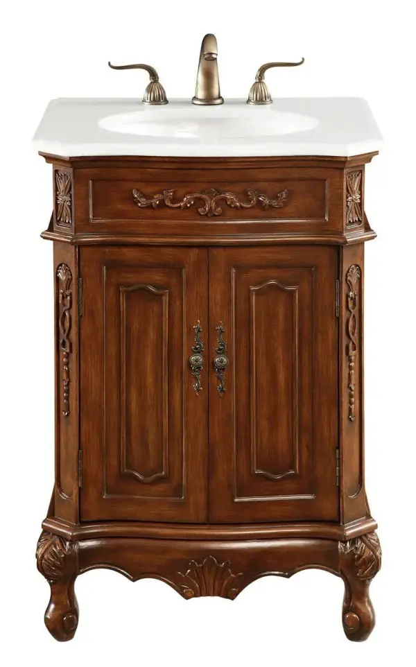 Dimensions
Length: 24"
Width: 21"
Height: 36"
Counter Top Length: 24"
Counter Top Width: 21"
Counter Top Height: 0.75"
Sink Width: 16"
Sink Depth: 13"
Sink Height: 7"
Sink Drain Hole Size: 1.75"
Faucet Hole Spacing: 8"3 Holes"
Specifications
Assembly Required: no
Base Material: Solid wood and MDF
Counter Top Edge Style: Ogee
Counter Top Finish: Ivory white
Distressed Finish: Yes
Finish (Color): Teak
Fixture Material: Solid Wood and MDF
Hardware Finish: Antique bronze
Harware Material: Aluminum alloy
Number of Faucet Holes: 3
Number of Sinks: 1
Product Shape: Rectangle
Product Type: Bathroom Vanities
Product Warranty: 1 year limited
Sink Mounting Type: Undermount
Vanity Backsplash: NO
Vanity Mounting Type: Free-Standing
Weight: 86
Wire Included: No
Wood Type: birch
Shipment type: Oversized Ground
US Shipping Cost: $128.00
Shelves
Number of Shelves: 1
Shelf Width: 16.75
Cabinets
Number of Cabinets: 1
Cabinet Interior Width: 16.75
Cabinet Interior Depth: 17
Cabinet Interior Height: 19.75