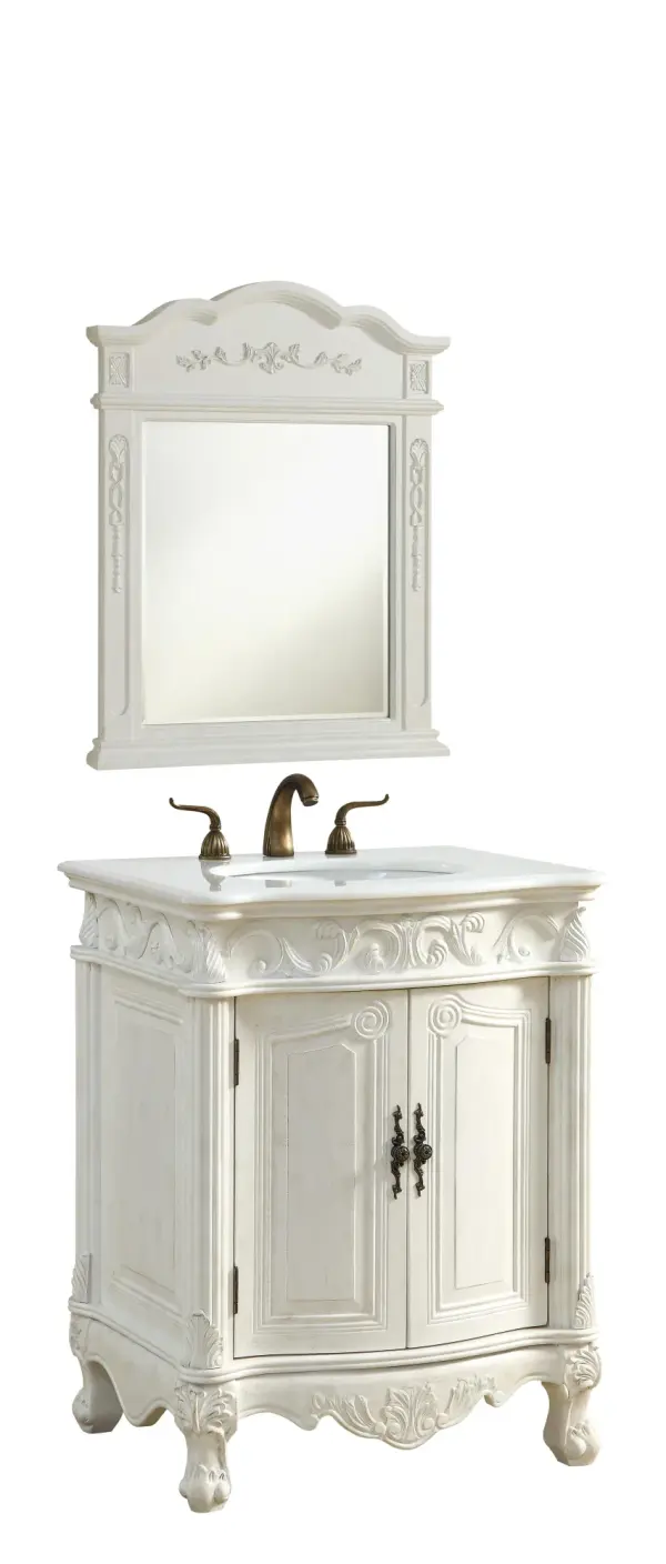 Dimensions
Length: 27"
Width: 21"
Height: 35"
Counter Top Length: 27"
Counter Top Width: 21"
Counter Top Height: 0.75"
Sink Width: 16"
Sink Depth: 13"
Sink Height: 7"
Sink Drain Hole Size: 1.75"
Faucet Hole Spacing: 8"3 Holes"
Specifications
Assembly Required: no
Base Material: Solid wood and MDF
Counter Top Edge Style: Ogee
Counter Top Finish: Ivory white
Distressed Finish: Yes
Finish (Color): Antique White
Fixture Material: Solid Wood and MDF
Hardware Finish: Antique bronze
Harware Material: Aluminum alloy
Number of Faucet Holes: 3
Number of Sinks: 1
Product Shape: Rectangle
Product Type: Bathroom Vanities
Product Warranty: 1 year limited
Sink Mounting Type: Undermount
Vanity Backsplash: NO
Vanity Mounting Type: Free-Standing
Weight: 106
Wire Included: No
Wood Type: birch
LTL
US Shipping Cost: $142.00
Shelves
Number of Shelves: 1
Shelf Width: 20.5
Cabinets
Number of Cabinets: 1
Cabinet Interior Width: 20.5
Cabinet Interior Depth: 16
Cabinet Interior Height: 20.5