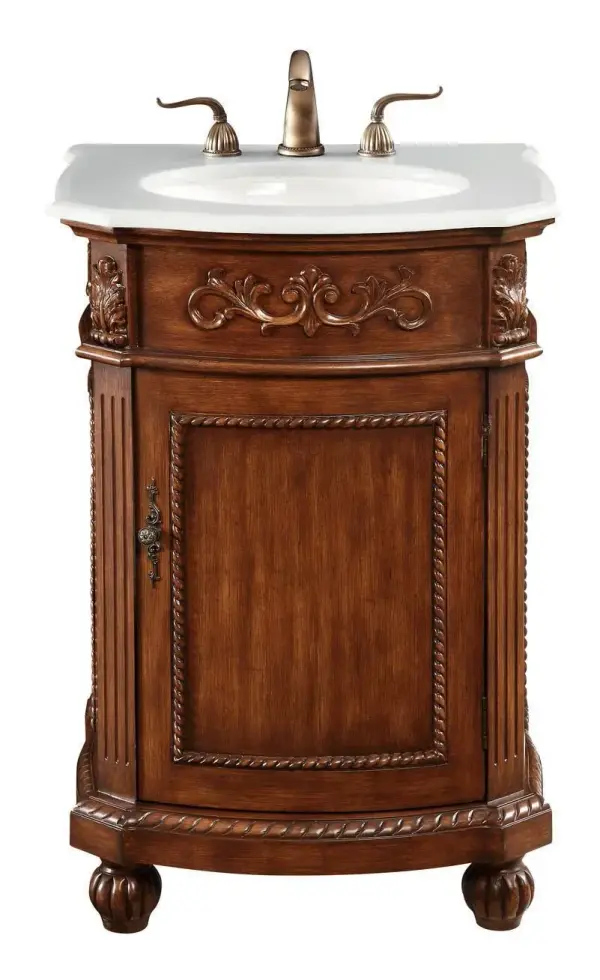 Dimensions
Length: 24"
Width: 22"
Height: 36"
Counter Top Length: 24"
Counter Top Width: 22"
Counter Top Height: 0.75"
Sink Width: 16"
Sink Depth: 13"
Sink Height: 7"
Sink Drain Hole Size: 1.75"
Faucet Hole Spacing: 8"3 Holes"
Specifications
Assembly Required: no
Base Material: Solid wood and MDF
Counter Top Edge Style: Ogee
Counter Top Finish: Ivory white
Distressed Finish: Yes
Finish (Color): Teak
Fixture Material: Solid Wood and MDF
Hardware Finish: Antique bronze
Harware Material: Aluminum alloy
Number of Faucet Holes: 3
Number of Sinks: 1
Product Shape: Rectangle
Product Type: Bathroom Vanities
Product Warranty: 1 year limited
Sink Mounting Type: Undermount
Vanity Backsplash: NO
Vanity Mounting Type: Free-Standing
Weight: 95
Wire Included: No
Wood Type: birch
Shipment type: Oversized Ground
US Shipping Cost: $126.00
Shelves
Number of Shelves: 1
Shelf Width: 17.25
Cabinets
Number of Cabinets: 1
Cabinet Interior Width: 17.25
Cabinet Interior Depth: 15.75
Cabinet Interior Height: 20