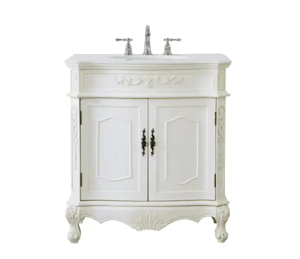 Dimensions
Length: 32"
Width: 21"
Height: 36"
Counter Top Length: 32"
Counter Top Width: 21"
Counter Top Height: 0.75"
Sink Width: 16"
Sink Depth: 13"
Sink Height: 7"
Sink Drain Hole Size: 1.75"
Faucet Hole Spacing: 8"3 Holes"
Specifications
Assembly Required: no
Base Material: Solid wood and MDF
Counter Top Edge Style: Ogee
Counter Top Finish: Ivory white
Distressed Finish: Yes
Finish (Color): Antique White
Fixture Material: Solid Wood and MDF
Hardware Finish: Antique bronze
Harware Material: Aluminum alloy
Number of Faucet Holes: 3
Number of Sinks: 1
Product Shape: Rectangle
Product Type: Bathroom Vanities
Product Warranty: 1 year limited
Sink Mounting Type: Undermount
Vanity Backsplash: NO
Vanity Mounting Type: Free-Standing
Weight: 106
Wire Included: No
Wood Type: birch
Shipment type: LTL
US Shipping Cost: $142.00
Shelves
Number of Shelves: 1
Shelf Width: 25.5
Cabinets
Number of Cabinets: 1
Cabinet Interior Width: 25.5
Cabinet Interior Depth: 17
Cabinet Interior Height: 19.75
