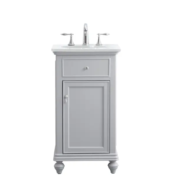 Dimensions
Length: 19"
Width: 19"
Height: 35"
Counter Top Length: 19"
Counter Top Width: 19"
Counter Top Height: 0.75"
Sink Width: 12.86"
Sink Depth: 10.63"
Sink Height: 7"
Sink Drain Hole Size: 1.75"
Faucet Hole Spacing: 8"3 Holes"
Specifications
Assembly Required: YES
Base Material: Solid wood and MDF
Counter Top Edge Style: straight
Counter Top Finish: Ivory white
Distressed Finish: NO
Finish (Color): Grey
Fixture Material: Solid Wood and MDF
Hardware Finish: Brushed nickel
Harware Material: Aluminum alloy
Number of Faucet Holes: 3
Number of Sinks: 1
Product Shape: Rectangle
Product Type: Bathroom Vanities
Product Warranty: 1 year limited
Sink Mounting Type: Undermount
Vanity Backsplash: NO
Vanity Mounting Type: Free-Standing
Weight: 70
Wire Included: No
Wood Type: birch
Shipment type: Oversized Ground
US Shipping Cost: $50.00
Drawers
False Drawers: yes
Drawer Handle Designs: knobs
Shelves
Number of Shelves: 1
Shelf Width: 11.86
Cabinets
Number of Cabinets: 1
Cabinet Interior Width: 11.86
Cabinet Interior Depth: 16
Cabinet Interior Height: 20.125