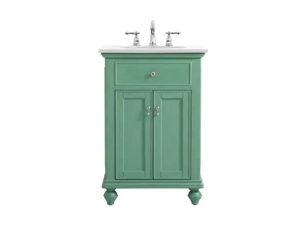 Dimensions
Length: 24"
Width: 21"
Height: 35"
Counter Top Length: 24"
Counter Top Width: 21"
Counter Top Height: 0.75"
Sink Width: 15.38"
Sink Depth: 12.25"
Sink Height: 7"
Sink Drain Hole Size: 1.75"
Faucet Hole Spacing: 8"3 Holes"
Specifications
Assembly Required: YES
Base Material: Solid wood and MDF
Counter Top Edge Style: straight
Counter Top Finish: Ivory white
Distressed Finish: Yes
Finish (Color): Vintage Mint
Fixture Material: Solid Wood and MDF
Hardware Finish: Brushed nickel
Harware Material: Aluminum alloy
Number of Faucet Holes: 3
Number of Sinks: 1
Product Shape: Rectangle
Product Type: Bathroom Vanities
Product Warranty: 1 year limited
Sink Mounting Type: Undermount
Vanity Backsplash: NO
Vanity Mounting Type: Free-Standing
Weight: 77
Wire Included: No
Wood Type: birch
Shipment type: Oversized Ground
US Shipping Cost: $125.00
Drawers
False Drawers: yes
Drawer Handle Designs: knobs
Shelves
Number of Shelves: 1
Shelf Width: 17
Cabinets
Number of Cabinets: 1
Cabinet Interior Width: 17
Cabinet Interior Depth: 18.125
Cabinet Interior Height: 20.125