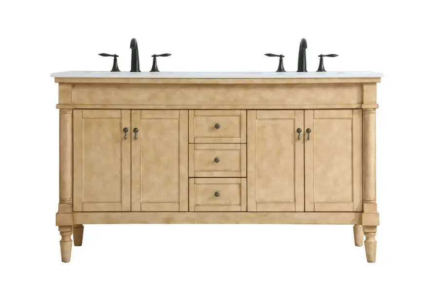 Lexington 60" Double Sink Bathroom Vanity in Antique Beige