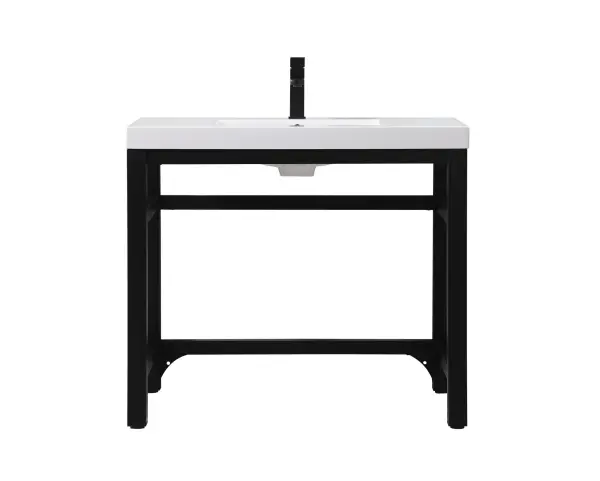 Dimensions
Length: 36"
Width: 22"
Height: 32"
Counter Top Length: 36"
Counter Top Width: 22"
Counter Top Height: 2.4"
Sink Width: 18.5"
Sink Depth: 13.4"
Sink Height: 4"
Sink Drain Hole Size: 1.77"
Specifications
Assembly Required: YES
Base Material: Iron
Counter Top Edge Style: FLAT
Counter Top Finish: White
Distressed Finish: NO
Drain Assembly Included: NO
Faucet Included: NO
Finish (Color): Black
Fixture Material: Iron and Resin
Hardware Finish: Black
Harware Material: iron
Number of Faucet Holes: 1
Number of Sinks: 1
Product Shape: Rectangle
Product Type: Bathroom Vanities
Product Warranty: 1 year limited
Sink Mounting Type: Undermount
Vanity Backsplash: NO
Vanity Mounting Type: Free-Standing
Weight: 68
Wire Included: No
Wood Type: NO
Shipment type: Oversized Ground
US Shipping Cost: $119.00
Drawers
Drawers Included: NO
False Drawers: NO
Shelves
Number of Shelves: 0
