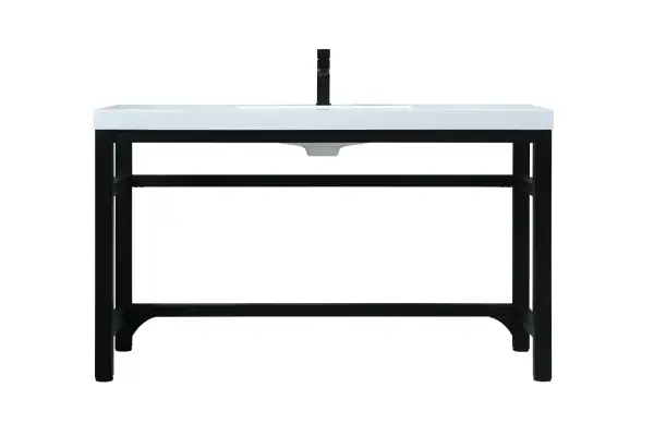 Dimensions
Length: 54"
Width: 22"
Height: 32"
Counter Top Length: 54"
Counter Top Width: 22"
Counter Top Height: 2.4"
Sink Width: 22.4"
Sink Depth: 13.4"
Sink Height: 4"
Sink Drain Hole Size: 1.77"
Faucet Hole Spacing: 2 Hole"
Specifications
Assembly Required: YES
Counter Top Edge Style: FLAT
Counter Top Finish: White
Distressed Finish: NO
Drain Assembly Included: NO
Faucet Included: NO
Finish (Color): Black
Vanity Material: Metal and Resin
Hardware Finish: Black
Harware Material: iron
Number of Faucet Holes: 1
Number of Sinks: 1
Product Shape: Rectangle
Product Type: Bathroom Vanities
Product Warranty: 1 year limited
Sink Mounting Type: Undermount
Vanity Backsplash: NO
Vanity Mounting Type: Free-Standing
Weight: 85
Wire Included: No
Wood Type: NO
Shipment type: LTL
US Shipping Cost: $157.00
Drawers
Drawers Included: NO
False Drawers: NO
Shelves
Number of Shelves: 0