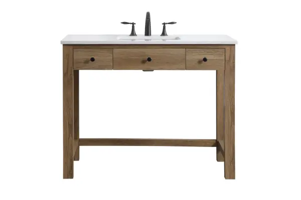 Dimensions
Length: 42"
Width: 21.5"
Height: 34"
Counter Top Length: 42"
Counter Top Width: 21.5"
Counter Top Height: 0.7"
Sink Width: 15.8"
Sink Depth: 10.9"
Sink Height: 7.875"
Sink Drain Hole Size: 1.77"
Faucet Hole Spacing: 8 inch"
Specifications
Assembly Required: KD legs
Counter Top Edge Style: Straight
Counter Top Finish: Calacatta white
Distressed Finish: NO
Drain Assembly Included: NO
Faucet Included: NO
Finish (Color): Natural Oak
Vanity Material: Solid Wood and MDF
Hardware Finish: Black
Harware Material: Aluminium alloy
Number of Faucet Holes: 3
Number of Sinks: 1
Product Shape: Rectangle
Product Type: Bathroom Vanities
Product Warranty: 1 year limited
Sink Mounting Type: Undermount
Vanity Backsplash: NO
Vanity Mounting Type: Free-Standing
Weight: 115
Wire Included: No
Wood Type: Rubberwood
Shipment type: Oversized Ground
US Shipping Cost: $129.00
Drawers
Drawers Included: Yes
Number of Drawers: 2
False Drawers: YES
Drawer Width: DW1&DW2:9.53
Drawer Depth: DW1&DW2:14
Drawer Height: DW1&DW2:5.22
Drawer Handle Designs: Knob
Shelves
Number of Shelves: 0