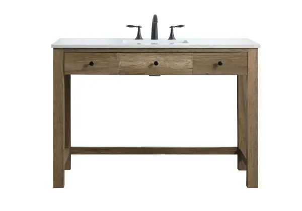 Dimensions
Length: 48"
Width: 21.5"
Height: 34"
Counter Top Length: 48"
Counter Top Width: 21.5"
Counter Top Height: 0.7"
Sink Width: 15.8"
Sink Depth: 10.9"
Sink Height: 7.875"
Sink Drain Hole Size: 1.77"
Faucet Hole Spacing: 8 inch"
Specifications
Assembly Required: KD legs
Counter Top Edge Style: Straight
Counter Top Finish: Calacatta white
Distressed Finish: NO
Drain Assembly Included: NO
Faucet Included: NO
Finish (Color): Natural Oak
Vanity Material: Solid Wood and MDF
Hardware Finish: Black
Harware Material: Aluminium alloy
Number of Faucet Holes: 3
Number of Sinks: 1
Product Shape: Rectangle
Product Type: Bathroom Vanities
Product Warranty: 1 year limited
Sink Mounting Type: Undermount
Vanity Backsplash: NO
Vanity Mounting Type: Free-Standing
Weight: 128
Wire Included: No
Wood Type: Rubberwood
Shipment type: LTL
US Shipping Cost: $169.00
Drawers
Drawers Included: Yes
Number of Drawers: 2
False Drawers: YES
Drawer Width: DW1&DW2:12.52
Drawer Depth: DW1&DW2:14
Drawer Height: DW1&DW2:5.22
Drawer Handle Designs: Knob
Shelves
Number of Shelves: 0