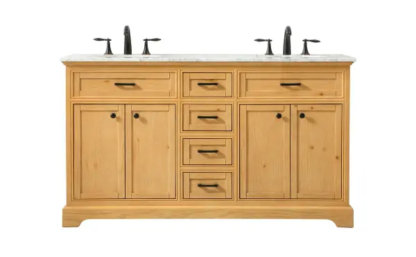 Americana 60" Double Bathroom Vanity in Natural Wood