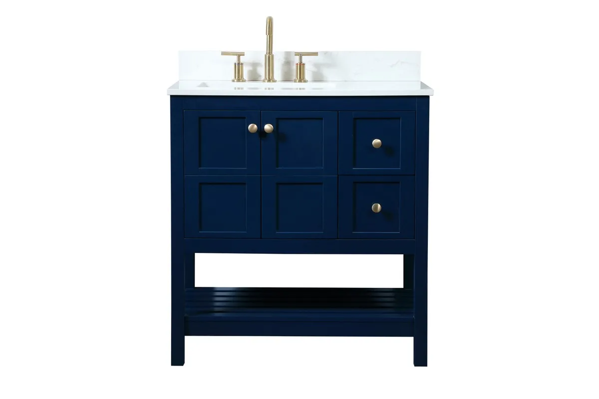 Theo 32" Blue Vanity Sink Set with Calacatta Marble Top
