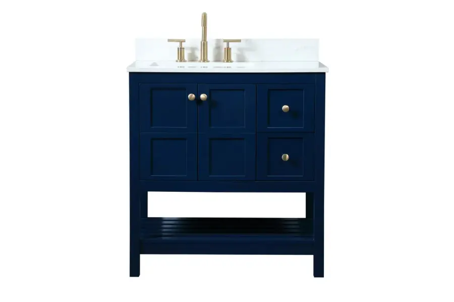 Theo 32" Blue Vanity Sink Set with Calacatta Marble Top