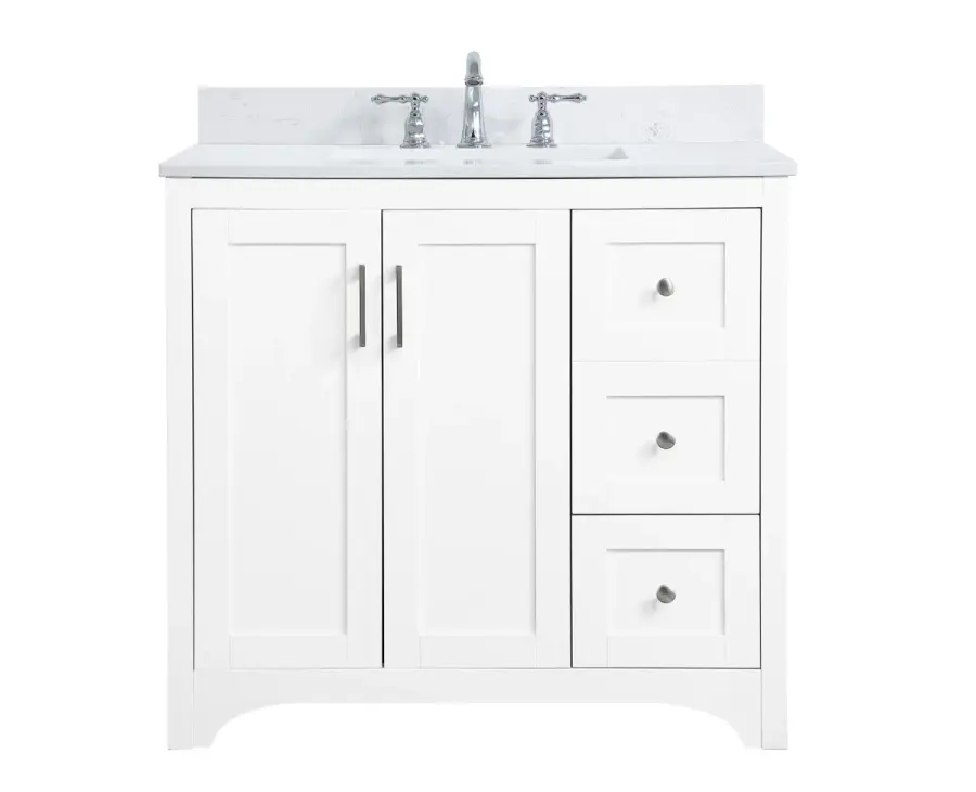 Moore 36" Bathroom Vanity in White with Calacatta Marble Top