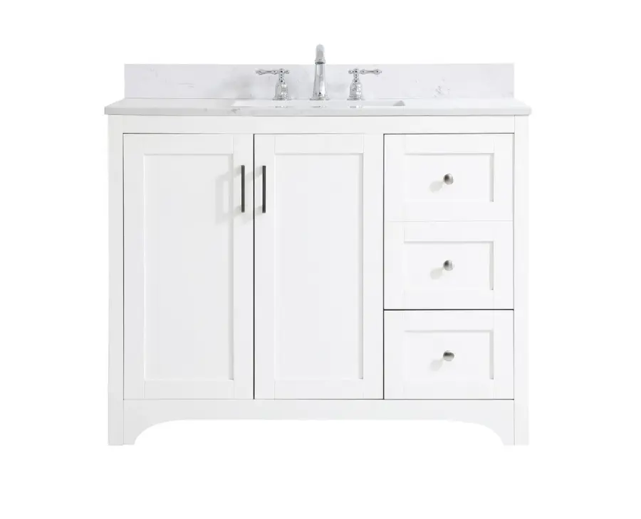 Moore 42" Bathroom Vanity in White with Calacatta Marble Top