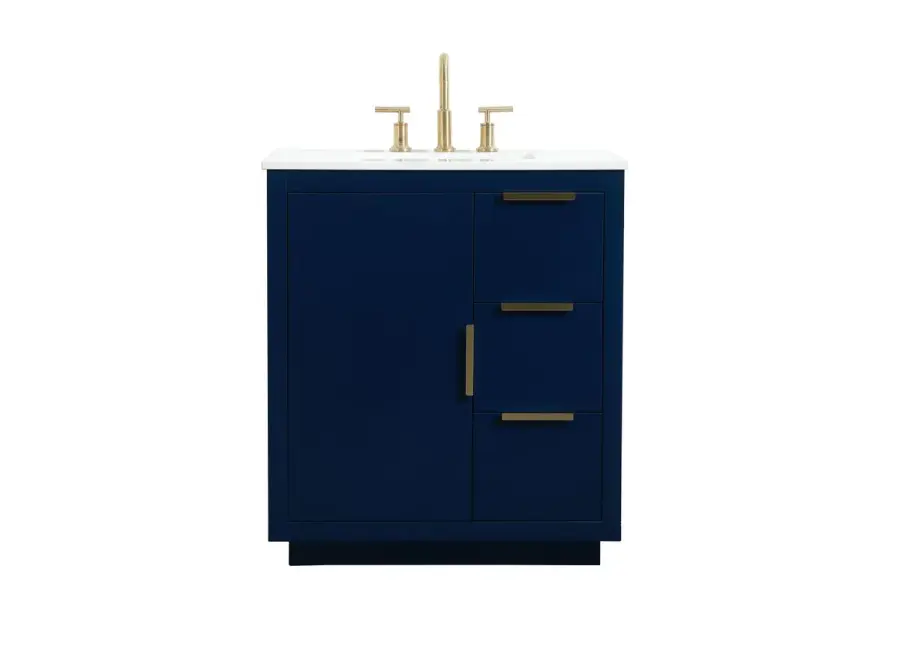 Blake 30" Single Vanity in Blue with Calacatta Marble Top