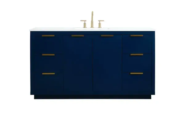 Blake 60" Double Vanity in Blue with Calacatta Marble Top