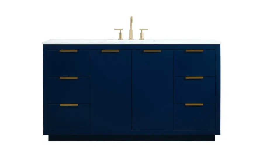 Blake 60" Double Vanity in Blue with Calacatta Marble Top