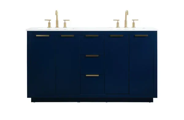 Blake 60" Double Vanity in Blue with Calacatta Marble Top