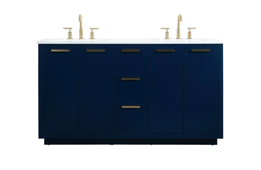 Blake 60" Double Vanity in Blue with Calacatta Marble Top