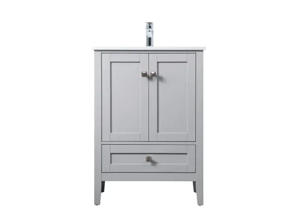 Dimensions
Length: 24"
Width: 19"
Height: 34"
Counter Top Length: 24"
Counter Top Width: 19"
Counter Top Height: 0.71"
Sink Width: 15.35"
Sink Depth: 10.24"
Sink Height: 8.25"
Sink Drain Hole Size: 1.77"
Faucet Hole Spacing: 1 Hole"
Specifications
Assembly Required: NO
Counter Top Edge Style: Straight
Counter Top Finish: Calacatta white
Distressed Finish: NO
Drain Assembly Included: NO
Faucet Included: NO
Finish (Color): Grey
Vanity Material: Solid Wood and MDF
Hardware Finish: brushed nickel
Harware Material: Aluminum alloy
Number of Faucet Holes: 1
Number of Sinks: 1
Product Shape: Rectangle
Product Type: Bathroom Vanities
Product Warranty: 1 year limited
Sink Mounting Type: Undermount
Vanity Backsplash: NO
Vanity Mounting Type: Free-Standing
Weight: 81
Wire Included: No
Wood Type: Rubberwood
Shipment type: Oversized Ground
US Shipping Cost: $129.00
Drawers
Drawers Included: YES
Number of Drawers: 1
False Drawers: NO
Drawer Width: 19.92
Drawer Depth: 14.24
Drawer Height: 5.91
Drawer Handle Designs: Knob
Cabinets
Number of Cabinets: 1
Cabinet Interior Width: 21.06
Cabinet Interior Depth: 17.24
Cabinet Interior Height: 19.53