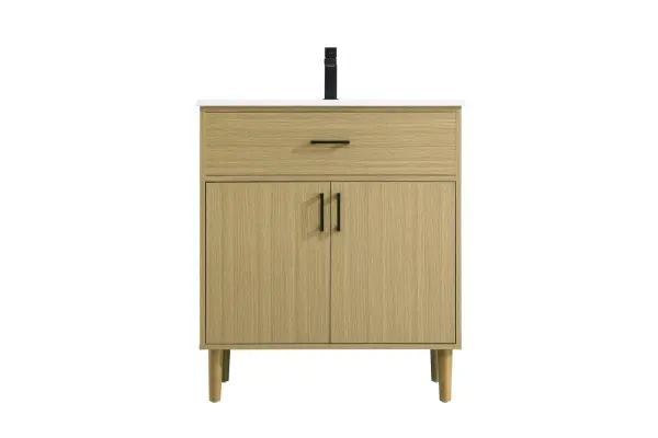 Dimensions
Length: 30"
Width: 19"
Height: 34"
Counter Top Length: 30"
Counter Top Width: 19"
Counter Top Height: 0.71"
Sink Width: 15.35"
Sink Depth: 10.24"
Sink Height: 8.25"
Sink Drain Hole Size: 1.77"
Faucet Hole Spacing: 1 Hole"
Specifications
Assembly Required: Yes, legs only
Counter Top Edge Style: Straight
Counter Top Finish: Marble white
Distressed Finish: No
Drain Assembly Included: NO
Faucet Included: NO
Faucet Type: Widespread
Finish (Color): Honey Brown
Vanity Material: Mdf And Solid Wood
Hardware Finish: Matte Black
Harware Material: Aluminum alloy
Number of Faucet Holes: 1
Number of Sinks: 1
Product Shape: Rectangle
Product Type: Bathroom Vanities
Product Warranty: 1 year limited
Sink Mounting Type: Undermount
Vanity Backsplash: NO
Vanity Mounting Type: Free-Standing
96
Wire Included: No
Wood Type: Rubberwood
Shipment type: Oversized Ground
US Shipping Cost: $142.00
Drawers
Drawers Included: NO
False Drawers: YES
Cabinets
Number of Cabinets: 1
Cabinet Interior Width: 27.95
Cabinet Interior Depth: 17.28
Cabinet Interior Height: 26.65