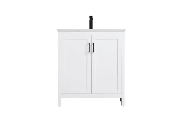 Dimensions
Length: 30"
Width: 19"
Height: 34"
Counter Top Length: 30"
Counter Top Width: 19"
Counter Top Height: 0.71"
Sink Width: 15.35"
Sink Depth: 10.24"
Sink Height: 8.25"
Sink Drain Hole Size: 1.77"
Faucet Hole Spacing: 1 Hole"
Specifications
Assembly Required: No
Counter Top Edge Style: Straight
Counter Top Finish: Marble white
Distressed Finish: No
Drain Assembly Included: NO
Faucet Included: NO
Faucet Type: Widespread
Finish (Color): White
Vanity Material: MDF
Hardware Finish: Matte Black
Harware Material: Aluminum alloy
Number of Faucet Holes: 1
Number of Sinks: 1
Product Shape: Rectangle
Product Type: Bathroom Vanities
Product Warranty: 1 year limited
Sink Mounting Type: Undermount
Vanity Backsplash: NO
Vanity Mounting Type: Free-Standing
Weight: 92
Wire Included: No
Wood Type: Rubberwood
Shipment type: Oversized Ground
US Shipping Cost: $142.00
Drawers
Drawers Included: NO
False Drawers: NO
Shelves
Number of Shelves: 1
Shelf Width: 27.95
Cabinets
Number of Cabinets: 1
Cabinet Interior Width: 27.95
Cabinet Interior Depth: 17.83
Cabinet Interior Height: 27.83