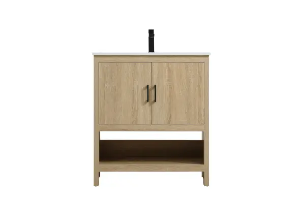 Dimensions
Length: 30"
Width: 19"
Height: 34"
Counter Top Length: 30"
Counter Top Width: 19"
Counter Top Height: 0.71"
Sink Width: 15.35"
Sink Depth: 10.24"
Sink Height: 8.25"
Sink Drain Hole Size: 1.77"
Faucet Hole Spacing: 1 Hole"
Specifications
Assembly Required: No
Counter Top Edge Style: Straight
Counter Top Finish: Marble white
Distressed Finish: No
Drain Assembly Included: NO
Faucet Included: NO
Faucet Type: Widespread
Finish (Color): mango wood
Vanity Material: MDF
Hardware Finish: Matte Black
Harware Material: Aluminum alloy
Number of Faucet Holes: 1
Number of Sinks: 1
Product Shape: Rectangle
Product Type: Bathroom Vanities
Product Warranty: 1 year limited
Sink Mounting Type: Undermount
Vanity Backsplash: NO
Vanity Mounting Type: Free-Standing
Weight: 92
Wire Included: No
Wood Type: Rubberwood
Shipment type: Oversized Ground
US Shipping Cost: $142.00
Drawers
Drawers Included: NO
False Drawers: NO
Shelves
Number of Shelves: 1
Shelf Width: 27.95
Cabinets
Number of Cabinets: 1
Cabinet Interior Width: 27.95
Cabinet Interior Depth: 17.83
Cabinet Interior Height: 17.6