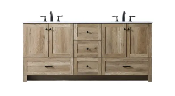 Dimensions
Length: 72"
Width: 19"
Height: 34"
Counter Top Length: 72"
Counter Top Width: 19"
Counter Top Height: 0.7"
Sink Width: 15.8"
Sink Depth: 10.9"
Sink Height: 7.875"
Sink Drain Hole Size: 1.77"
Faucet Hole Spacing: 8 inch"
Specifications
Assembly Required: NO
Counter Top Edge Style: Straight
Counter Top Finish: Ivory White
Distressed Finish: NO
Drain Assembly Included: NO
Faucet Included: NO
Finish (Color): Natural Oak
Vanity Material: MDF
Hardware Finish: Black
Harware Material: Aluminium alloy
Number of Faucet Holes: 6
Number of Sinks: 2
Product Shape: Rectangle
Product Type: Bathroom Vanities
Product Warranty: 1 year limited
Sink Mounting Type: Undermount
Vanity Backsplash: NO
Vanity Mounting Type: Free-Standing
Weight: 251
Wire Included: No
Shipment type: LTL
US Shipping Cost: $296.00
Drawers
Drawers Included: Yes
Number of Drawers: 5
False Drawers: NO
Drawer Width: DW1:15.71
DW2:15.71
DW3:27.64
DW4:27.64
Drawer Depth: DW1:14
DW2:14
DW3:14
DW4:14
Drawer Height: DW1:9.57
DW2:10
DW3:10
DW4:10
Drawer Handle Designs: DW1&DW2: Knob
DW3&DW4: Bar pulls
Cabinets
Number of Cabinets: 2
Cabinet Interior Width: 27.64
Cabinet Interior Depth: 17.2
Cabinet Interior Height: 19.45