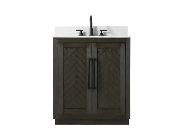 Dimensions
Length: 30"
Width: 19"
Height: 34"
Counter Top Length: 30"
Counter Top Width: 19"
Counter Top Height: 0.7"
Sink Width: 15.8"
Sink Depth: 10.9"
Sink Height: 8.25"
Sink Drain Hole Size: 1.77"
Faucet Hole Spacing: 8"3 Holes"
Specifications
Assembly Required: NO
Base Material: Solid wood and MDF
Counter Top Edge Style: Straight
Counter Top Finish: Marble white
Distressed Finish: YES
Drain Assembly Included: NO
Faucet Included: NO
Faucet Type: Widespread
Finish (Color): Chocolate Oak
Vanity Material: Solid Wood and MDF
Hardware Finish: Matte Black
Harware Material: Aluminum alloy
Number of Faucet Holes: 3
Number of Sinks: 1
Product Shape: Rectangle
Product Type: Bathroom Vanities
Product Warranty: 1 year limited
Sink Mounting Type: Undermount
Vanity Backsplash: NO
Vanity Mounting Type: Free-Standing
Weight: 91
Wire Included: No
Wood Type: Rubberwood
Shipment type: Oversized Ground
Drawers
Drawers Included: NO
Shelves
Number of Shelves: 1
Shelf Width: 25.7
Cabinets
Number of Cabinets: 1
Cabinet Interior Width: 25.7
Cabinet Interior Depth: 18.6
Cabinet Interior Height: 29.1