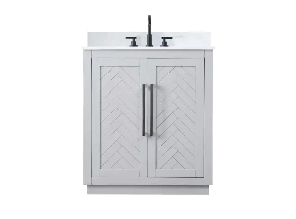 Dimensions
Length: 30"
Width: 19"
Height: 34"
Counter Top Length: 30"
Counter Top Width: 19"
Counter Top Height: 0.7"
Sink Width: 15.8"
Sink Depth: 10.9"
Sink Height: 8.25"
Sink Drain Hole Size: 1.77"
Faucet Hole Spacing: 8"3 Holes"
Specifications
Assembly Required: NO
Base Material: Solid wood and MDF
Counter Top Edge Style: Straight
Counter Top Finish: Marble white
Distressed Finish: NO
Drain Assembly Included: NO
Faucet Included: NO
Faucet Type: Widespread
Finish (Color): Grey
Vanity Material: Solid Wood and MDF
Hardware Finish: Matte Black
Harware Material: Aluminum alloy
Number of Faucet Holes: 3
Number of Sinks: 1
Product Shape: Rectangle
Product Type: Bathroom Vanities
Product Warranty: 1 year limited
Sink Mounting Type: Undermount
Vanity Backsplash: NO
Vanity Mounting Type: Free-Standing
Weight: 97
Wire Included: No
Wood Type: Rubberwood
Shipment type: Oversized Ground
Drawers
Drawers Included: NO
Shelves
Number of Shelves: 1
Shelf Width: 25.7
Cabinets
Number of Cabinets: 1
Cabinet Interior Width: 25.7
Cabinet Interior Depth: 18.6
Cabinet Interior Height: 29.1