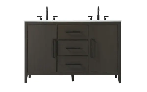 Dimensions
Length: 54"
Width: 21.5"
Height: 35"
Counter Top Length: 54"
Counter Top Width: 21.5"
Counter Top Height: 0.7"
Sink Width: 15.8"
Sink Depth: 10.9"
Sink Height: 6"
Sink Drain Hole Size: 1.77"
Faucet Hole Spacing: 8"3 Holes"
Specifications
Assembly Required: NO
Base Material: Solid wood and MDF
Counter Top Edge Style: Straight
Counter Top Finish: Marble white
Distressed Finish: NO
Drain Assembly Included: NO
Faucet Included: NO
Faucet Type: Widespread
Finish (Color): Mocha Brown
Vanity Material: Solid Wood and MDF
Hardware Finish: Matte Black
Harware Material: Aluminum alloy
Number of Faucet Holes: 6
Number of Sinks: 2
Product Shape: Rectangle
Product Type: Bathroom Vanities
Product Warranty: 1 year limited
Sink Mounting Type: Undermount
Vanity Backsplash: NO
Vanity Mounting Type: Free-Standing
Weight: 208
Wire Included: No
Wood Type: Rubberwood
Shipment type: LTL
US Shipping Cost: $267.00
Drawers
Drawers Included: Yes
Number of Drawers: 3
False Drawers: NO
Drawer Width: 16.54
Drawer Depth: 14
Drawer Height: 8.07
Drawer Handle Designs: Bar pulls
Shelves
Number of Shelves: 2
Shelf Width: 15.9
Cabinets
Number of Cabinets: 2
Cabinet Interior Width: 15.9
Cabinet Interior Depth: 18
Cabinet Interior Height: 26.3