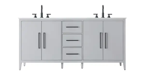 Dimensions
Length: 72"
Width: 21.5"
Height: 35"
Counter Top Length: 72"
Counter Top Width: 21.5"
Counter Top Height: 0.7"
Sink Width: 15.8"
Sink Depth: 10.9"
Sink Height: 6"
Sink Drain Hole Size: 1.77"
Faucet Hole Spacing: 8"3 Holes"
Specifications
Assembly Required: NO
Base Material: Solid wood and MDF
Counter Top Edge Style: Straight
Counter Top Finish: Marble white
Distressed Finish: NO
Drain Assembly Included: NO
Faucet Included: NO
Faucet Type: Widespread
Finish (Color): Grey
Vanity Material: Solid Wood and MDF
Hardware Finish: Matte Black
Harware Material: Aluminum alloy
Number of Faucet Holes: 6
Number of Sinks: 2
Product Shape: Rectangle
Product Type: Bathroom Vanities
Product Warranty: 1 year limited
Sink Mounting Type: Undermount
Vanity Backsplash: NO
Vanity Mounting Type: Free-Standing
Weight: 266
Wire Included: No
Wood Type: Rubberwood
Shipment type: LTL
US Shipping Cost: $342.00
Drawers
Drawers Included: Yes
Number of Drawers: 3
False Drawers: NO
Drawer Width: 13.14
Drawer Depth: 14
Drawer Height: 8.07
Drawer Handle Designs: Bar pulls
Shelves
Number of Shelves: 2
Shelf Width: 26.6
Cabinets
Number of Cabinets: 2
Cabinet Interior Width: 26.6
Cabinet Interior Depth: 18
Cabinet Interior Height: 26.3
