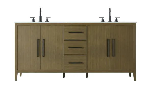 Dimensions
Length: 72"
Width: 21.5"
Height: 35"
Counter Top Length: 72"
Counter Top Width: 21.5"
Counter Top Height: 0.7"
Sink Width: 15.8"
Sink Depth: 10.9"
Sink Height: 6"
Sink Drain Hole Size: 1.77"
Faucet Hole Spacing: 8"3 Holes"
Specifications
Assembly Required: NO
Base Material: Solid wood and MDF
Counter Top Edge Style: Straight
Counter Top Finish: Marble white
Distressed Finish: NO
Drain Assembly Included: NO
Faucet Included: NO
Faucet Type: Widespread
Finish (Color): Chestnut Brown
Vanity Material: Solid Wood and MDF
Hardware Finish: Matte Black
Harware Material: Aluminum alloy
Number of Faucet Holes: 6
Number of Sinks: 2
Product Shape: Rectangle
Product Type: Bathroom Vanities
Product Warranty: 1 year limited
Sink Mounting Type: Undermount
Vanity Backsplash: NO
Vanity Mounting Type: Free-Standing
Weight: 260
Wire Included: No
Wood Type: Rubberwood
Shipment type: LTL
US Shipping Cost: $342.00
Drawers
Drawers Included: Yes
Number of Drawers: 3
False Drawers: NO
Drawer Width: 13.14
Drawer Depth: 14
Drawer Height: 8.07
Drawer Handle Designs: Bar pulls
Shelves
Number of Shelves: 2
Shelf Width: 26.6
Cabinets
Number of Cabinets: 2
Cabinet Interior Width: 26.6
Cabinet Interior Depth: 18
Cabinet Interior Height: 26.3