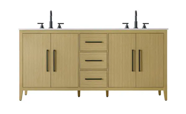 Dimensions
Length: 72"
Width: 21.5"
Height: 35"
Counter Top Length: 72"
Counter Top Width: 21.5"
Counter Top Height: 0.7"
Sink Width: 15.8"
Sink Depth: 10.9"
Sink Height: 6"
Sink Drain Hole Size: 1.77"
Faucet Hole Spacing: 8"3 Holes"
Specifications
Assembly Required: NO
Base Material: Solid wood and MDF
Counter Top Edge Style: Straight
Counter Top Finish: Marble white
Distressed Finish: NO
Drain Assembly Included: NO
Faucet Included: NO
Faucet Type: Widespread
Finish (Color): Honey Brown
Vanity Material: Solid Wood and MDF
Hardware Finish: Matte Black
Harware Material: Aluminum alloy
Number of Faucet Holes: 6
Number of Sinks: 2
Product Shape: Rectangle
Product Type: Bathroom Vanities
Product Warranty: 1 year limited
Sink Mounting Type: Undermount
Vanity Backsplash: NO
Vanity Mounting Type: Free-Standing
Weight: 260
Wire Included: No
Wood Type: Rubberwood
Shipment type: LTL
US Shipping Cost: $342.00
Drawers
Drawers Included: Yes
Number of Drawers: 3
False Drawers: NO
Drawer Width: 13.14
Drawer Depth: 14
Drawer Height: 8.07
Drawer Handle Designs: Bar pulls
Shelves
Number of Shelves: 2
Shelf Width: 26.6
Cabinets
Number of Cabinets: 2
Cabinet Interior Width: 26.6
Cabinet Interior Depth: 18
Cabinet Interior Height: 26.3