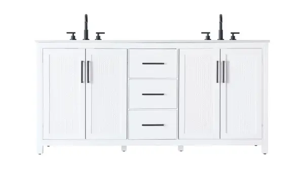 Dimensions
Length: 72"
Width: 21.5"
Height: 34"
Counter Top Length: 72"
Counter Top Width: 21.5"
Counter Top Height: 0.7"
Sink Width: 15.8"
Sink Depth: 10.9"
Sink Height: 6"
Sink Drain Hole Size: 1.77"
Faucet Hole Spacing: 8"3 Holes"
Specifications
Assembly Required: NO
Base Material: Solid wood and MDF
Counter Top Edge Style: Straight
Counter Top Finish: Marble white
Distressed Finish: NO
Drain Assembly Included: NO
Faucet Included: NO
Faucet Type: Widespread
Finish (Color): White
Vanity Material: Solid Wood and MDF
Hardware Finish: Matte Black
Harware Material: Aluminum alloy
Number of Faucet Holes: 6
Number of Sinks: 2
Product Shape: Rectangle
Product Type: Bathroom Vanities
Product Warranty: 1 year limited
Sink Mounting Type: Undermount
Vanity Backsplash: NO
Vanity Mounting Type: Free-Standing
Weight: 267
Wire Included: No
Wood Type: Rubberwood
Shipment type: LTL
US Shipping Cost: $346.00
Drawers
Drawers Included: Yes
Number of Drawers: 3
False Drawers: NO
Drawer Width: 14.96
Drawer Depth: 14
Drawer Height: 8.86
Drawer Handle Designs: Ball pulls
Shelves
Number of Shelves: 2
Shelf Width: 25.9
Cabinets
Number of Cabinets: 2
Cabinet Interior Width: 25.9
Cabinet Interior Depth: 17.6
Cabinet Interior Height: 28