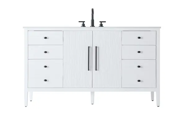 The Blakely vanity combines fluted door panels with engineered marble countertop for a sophisticated bathroom centerpiece. Soft-closing drawers, ample storage, and quality construction make it ideal for master baths.