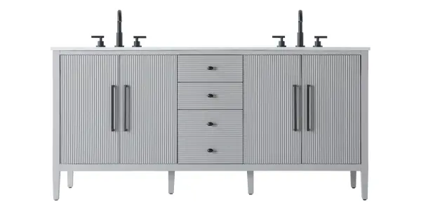 Dimensions
Length: 72"
Width: 21.5"
Height: 34"
Counter Top Length: 72"
Counter Top Width: 21.5"
Counter Top Height: 0.7"
Sink Width: 15.8"
Sink Depth: 10.9"
Sink Height: 6"
Sink Drain Hole Size: 1.77"
Faucet Hole Spacing: 8"3 Holes"
Specifications
Assembly Required: NO
Base Material: Solid wood and MDF
Counter Top Edge Style: Straight
Counter Top Finish: Marble white
Distressed Finish: NO
Drain Assembly Included: NO
Faucet Included: NO
Faucet Type: Widespread
Finish (Color): Grey
Vanity Material: Solid Wood and MDF
Hardware Finish: Matte Black
Harware Material: Aluminum alloy
Number of Faucet Holes: 6
Number of Sinks: 2
Product Shape: Rectangle
Product Type: Bathroom Vanities
Product Warranty: 1 year limited
Sink Mounting Type: Undermount
Vanity Backsplash: NO
Vanity Mounting Type: Free-Standing
Weight: 257
Wire Included: No
Wood Type: Rubberwood
Shipment type: LTL
US Shipping Cost: $333.00
Drawers
Drawers Included: Yes
Number of Drawers: 3
False Drawers: NO
Drawer Width: DW1:14.96
DW2:14.96
Drawer Depth: DW1:14
DW1:14
Drawer Height: DW1:6.1
DW2:12.34
Drawer Handle Designs: Knobs
Shelves
Number of Shelves: 2
Shelf Width: 26.6
Cabinets
Number of Cabinets: 2
Cabinet Interior Width: 26.6
Cabinet Interior Depth: 18
Cabinet Interior Height: 26