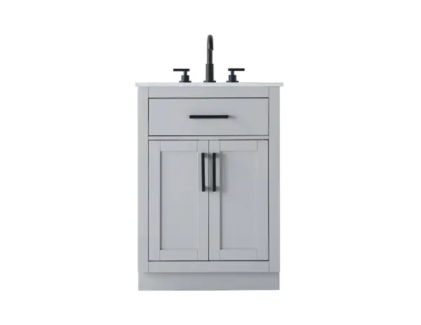 Dimensions
Length: 24"
Width: 22"
Height: 35"
Counter Top Length: 24"
Counter Top Width: 22"
Counter Top Height: 0.75"
Sink Width: 17.25"
Sink Depth: 11.5"
Sink Height: 7"
Sink Drain Hole Size: 1.75"
Faucet Hole Spacing: 8"3 Holes"
Specifications
Assembly Required: No
Base Material: Solid wood and MDF
Counter Top Edge Style: straight
Counter Top Finish: marble white
Distressed Finish: No
Drain Assembly Included: No
Faucet Included: No
Faucet Type: Widespread
Finish (Color): Grey
Vanity Material: Solid Wood and MDF
Hardware Finish: black
Harware Material: Aluminum alloy
Number of Faucet Holes: 3
Number of Sinks: 1
Product Shape: Rectangle
Product Type: Bathroom Vanities
Product Warranty: 1 year limited
Sink Mounting Type: Undermount
Vanity Backsplash: NO
Vanity Mounting Type: Free-Standing
99
Wire Included: No
Wood Type: Rubber wood
Shipment type: Oversized Ground
US Shipping Cost: $142.00
Drawers
Drawers Included: yes
Number of Drawers: 1
False Drawers: no
Drawer Width: 19
Drawer Depth: 4.5
Drawer Height: 6
Drawer Handle Designs: Bar pulls
Shelves
Number of Shelves: 1
Shelf Width: 19
Cabinets
Number of Cabinets: 1
Cabinet Interior Width: 19
Cabinet Interior Depth: 17
Cabinet Interior Height: 20