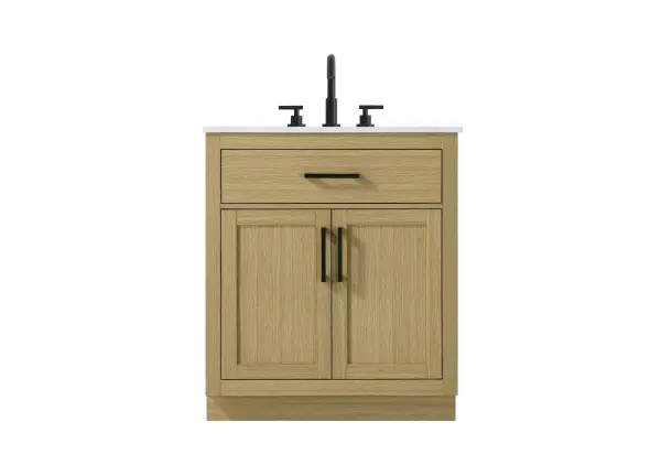 Dimensions
Length: 30"
Width: 22"
Height: 35"
Counter Top Length: 30"
Counter Top Width: 22"
Counter Top Height: 0.75"
Sink Width: 17.25"
Sink Depth: 11.5"
Sink Height: 7"
Sink Drain Hole Size: 1.75"
Faucet Hole Spacing: 8"3 Holes"
Specifications
Assembly Required: No
Base Material: Solid wood and MDF
Counter Top Edge Style: straight
Counter Top Finish: marble white
Distressed Finish: No
Drain Assembly Included: No
Faucet Included: No
Faucet Type: Widespread
Finish (Color): Honey Brown
Vanity Material: Solid Wood and MDF
Hardware Finish: black
Harware Material: Aluminum alloy
Number of Faucet Holes: 3
Number of Sinks: 1
Product Shape: Rectangle
Product Type: Bathroom Vanities
Product Warranty: 1 year limited
Sink Mounting Type: Undermount
Vanity Backsplash: NO
Vanity Mounting Type: Free-Standing
115
Wire Included: No
Wood Type: Rubber wood
Shipment type: Oversized Ground
US Shipping Cost: $144.00
Drawers
Drawers Included: yes
Number of Drawers: 1
False Drawers: no
Drawer Width: 25
Drawer Depth: 4.5
Drawer Height: 6
Drawer Handle Designs: Bar pulls
Shelves
Number of Shelves: 1
Shelf Width: 25
Cabinets
Number of Cabinets: 1
Cabinet Interior Width: 25
Cabinet Interior Depth: 17
Cabinet Interior Height: 20