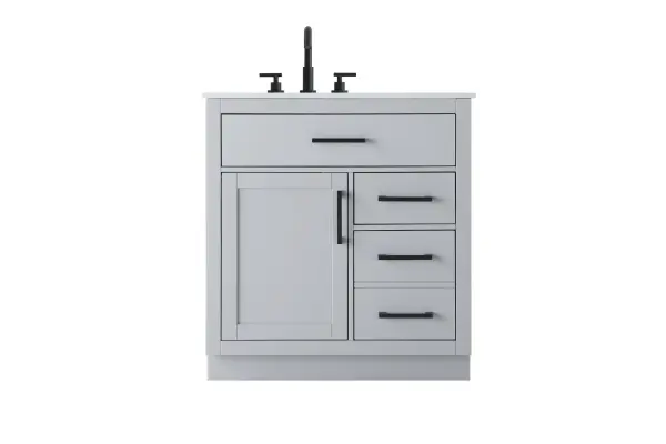 Dimensions
Length: 32"
Width: 22"
Height: 35"
Counter Top Length: 32"
Counter Top Width: 22"
Counter Top Height: 0.75"
Sink Width: 17.25"
Sink Depth: 11.5"
Sink Height: 7"
Sink Drain Hole Size: 1.75"
Faucet Hole Spacing: 8"3 Holes"
Specifications
Assembly Required: No
Base Material: Solid wood and MDF
Counter Top Edge Style: straight
Counter Top Finish: marble white
Distressed Finish: No
Drain Assembly Included: No
Faucet Included: No
Faucet Type: Widespread
Finish (Color): Grey
Vanity Material: Solid Wood and MDF
Hardware Finish: black
Harware Material: Aluminum alloy
Number of Faucet Holes: 3
Number of Sinks: 1
Product Shape: Rectangle
Product Type: Bathroom Vanities
Product Warranty: 1 year limited
Sink Mounting Type: Undermount
Vanity Backsplash: NO
Vanity Mounting Type: Free-Standing
136
Wire Included: No
Wood Type: Rubber wood
Shipment type: LTL
US Shipping Cost: $152.00
Drawers
Drawers Included: yes
Number of Drawers: 3
False Drawers: no
Drawer Width: dw1:27 dw2:11.5 dw3:11.5
Drawer Depth: dw1:4.5 dw2:15 dw3:15
Drawer Height: dw1:6 dw2:6 dw3:13
Drawer Handle Designs: Bar pulls
Shelves
Number of Shelves: 1
Shelf Width: 14.5
Cabinets
Number of Cabinets: 1
Cabinet Interior Width: 14.5
Cabinet Interior Depth: 17
Cabinet Interior Height: 20