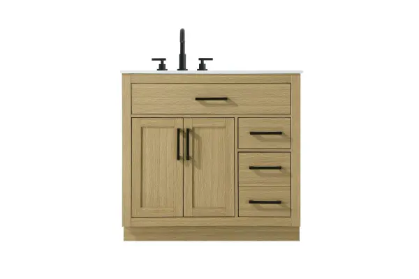 Dimensions
Length: 36"
Width: 22"
Height: 35"
Counter Top Length: 36"
Counter Top Width: 22"
Counter Top Height: 0.75"
Sink Width: 17.25"
Sink Depth: 11.5"
Sink Height: 7"
Sink Drain Hole Size: 1.75"
Faucet Hole Spacing: 8"3 Holes"
Specifications
Assembly Required: No
Base Material: Solid wood and MDF
Counter Top Edge Style: straight
Counter Top Finish: marble white
Distressed Finish: No
Drain Assembly Included: No
Faucet Included: No
Faucet Type: Widespread
Finish (Color): Honey Brown
Vanity Material: Solid Wood and MDF
Hardware Finish: black
Harware Material: Aluminum alloy
Number of Faucet Holes: 3
Number of Sinks: 1
Product Shape: Rectangle
Product Type: Bathroom Vanities
Product Warranty: 1 year limited
Sink Mounting Type: Undermount
Vanity Backsplash: NO
Vanity Mounting Type: Free-Standing
154
Wire Included: No
Wood Type: Rubber wood
Shipment type: LTL
US Shipping Cost: $169.00
Drawers
Drawers Included: yes
Number of Drawers: 3
False Drawers: no
Drawer Width: dw1:31 dw2:10 dw3:10
Drawer Depth: dw1:4.5 dw2:15 dw3:15
Drawer Height: dw1:6 dw2:6 dw3:13
Drawer Handle Designs: Bar pulls
Shelves
Number of Shelves: 1
Shelf Width: 20
Cabinets
Number of Cabinets: 1
Cabinet Interior Width: 20
Cabinet Interior Depth: 17
Cabinet Interior Height: 20