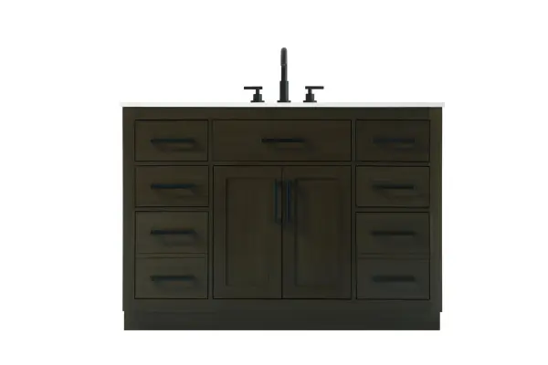 Dimensions
Length: 48"
Width: 22"
Height: 35"
Counter Top Length: 48"
Counter Top Width: 22"
Counter Top Height: 0.75"
Sink Width: 17.25"
Sink Depth: 11.5"
Sink Height: 7"
Sink Drain Hole Size: 1.75"
Faucet Hole Spacing: 8"3 Holes"
Specifications
Assembly Required: No
Base Material: Solid wood and MDF
Counter Top Edge Style: straight
Counter Top Finish: marble white
Distressed Finish: No
Drain Assembly Included: No
Faucet Included: No
Faucet Type: Widespread
Finish (Color): Mocha Brown
Vanity Material: Solid Wood and MDF
Hardware Finish: black
Harware Material: Aluminum alloy
Number of Faucet Holes: 3
Number of Sinks: 1
Product Shape: Rectangle
Product Type: Bathroom Vanities
Product Warranty: 1 year limited
Sink Mounting Type: Undermount
Vanity Backsplash: NO
Vanity Mounting Type: Free-Standing
293
Wire Included: No
Wood Type: Rubber wood
Shipment type: LTL
US Shipping Cost: $218.00
Drawers
Drawers Included: yes
Number of Drawers: 7
False Drawers: no
Drawer Width: dw1:9.75 dw2:22 dw3:9.75 dw4:9.75
Drawer Depth: dw1:15 dw2:4.5 dw3:15 dw4:15
Drawer Height: dw1:6 dw2:6 dw3:6 dw4:13
Drawer Handle Designs: Bar pulls
Shelves
Number of Shelves: 1
Shelf Width: 22
Cabinets
Number of Cabinets: 1
Cabinet Interior Width: 22
Cabinet Interior Depth: 17
Cabinet Interior Height: 20